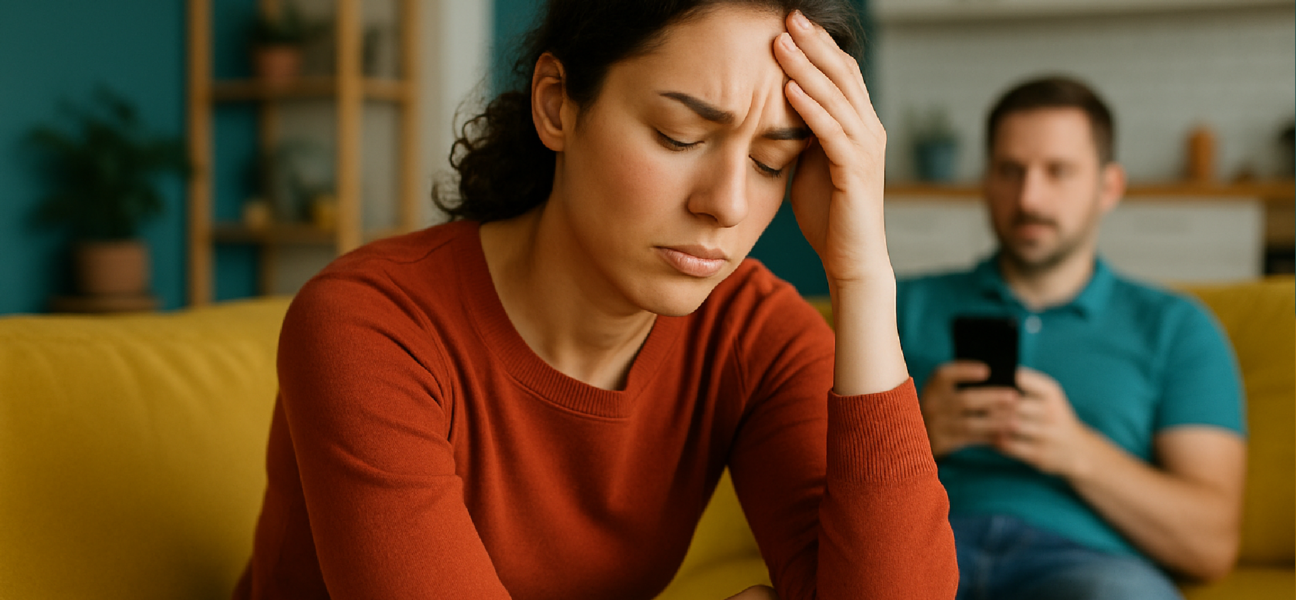 Imagem ilustrativa sobre Sobrecarga mental: como a demanda invisível de cuidado afeta as mulheres em relacionamentos heteross